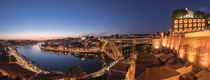 Panorama of city Porto during night with river Duoro and historic bridge Ponte Dom Luis I, Portugal by Bastian Linder