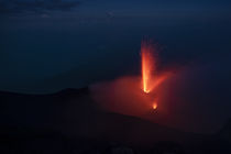 Lava eruption of volcano Stromboli during night, Sicily Italy by Bastian Linder