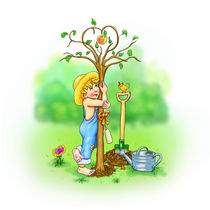 Baumliebe - Der kleine Gärtner hat sein Geburtstagsgeschenk eingepflanzt. von Peter Holle