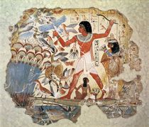 Nebamun hunting in the marshes with his wife an daughter by Egyptian 18th Dynasty