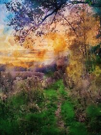 Aquarell Herbst. Herbstliche Landschaft an einem See. Buntes Laub. by havelmomente