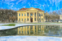 Watercolor illustration of Munich Hofgarten park in Wintertime by havelmomente