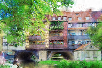 Krämerbrücke von Erfurt. Fachwerkhäuser auf einer Brücke. by havelmomente