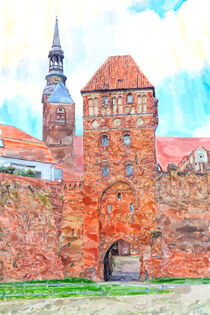 Stadtansicht Tangermünde. Stadttor und Dom. Aquarell. von havelmomente