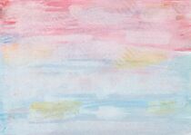 Von Hand gemalter Aquarell in Rosa, Rot, Blau und Ocker by Heike Rau