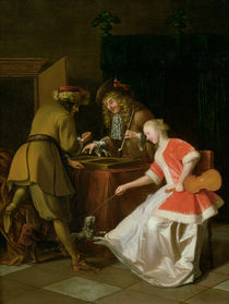 Tric-trac Players with a Lady and Her Dog  von Jacob Ochtervelt