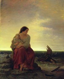 Fisherman's Wife Mourning on the Beach  von Julius Muhr