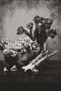 Still mit Tulpen, Hortensien und Rehbock von Petra Dreiling-Schewe