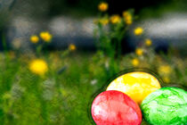 Konzept Ostern : Bunte Eier und Blumen von Michael Naegele