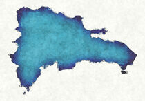 Dominican Republic map with drawn lines and blue watercolor illustration by Ingo Menhard