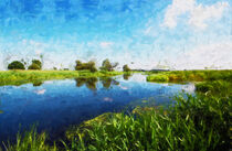 Sommer im Havelland. Fluss Havel mit Schilf. Gemalt. by havelmomente