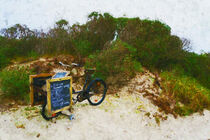 Fahrrad in den Dünen auch Hiddensee. Restaurant Hinweisschild. Gemalt. by havelmomente