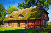 Reeddachhaus auf Insel Hiddensee. Ostseeinsel. Gemalt. von havelmomente