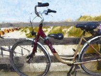 Mit dem Fahrrad zum Strand an der Ostsee. Strandkröbe und Dünen. Gemalt. by havelmomente