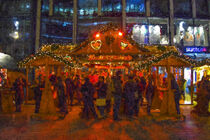 Weihnachtsmarkt mit Menschen an Ständen. Gemalt. von havelmomente