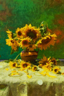 Sonnenblumenstrauß auf Tisch. Stillleben gemalt.  von havelmomente