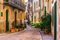 Idyllische Straße in dem alten mediterranen Dorf Fornalutx auf Mallorca, Spanien by Alex Winter