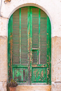 Old green wooden front door of mediterranean house by Alex Winter