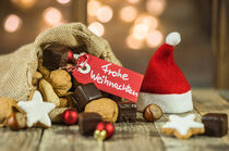 Weihnachtsgrüße Frohe Weihnachten Grußkarte mit Nikolausmütze und Nikolaussack by Alex Winter
