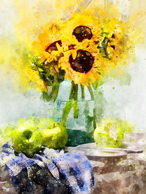 Aquarell Blumenstrauß Sonnenblumen. Gemalt. Aquarellmalerei. von havelmomente