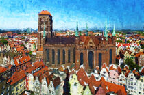 Blick auf die Stadt Danzig mit der Kirche. Polen. Gemalt. by havelmomente