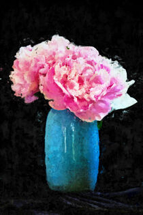 Vase mit Pfingstrosen auf Tisch. Stillleben gemalt. by havelmomente