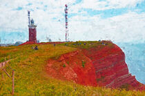 Nordspitze von Helgoland mit Leuchtturm und Lummenfelsen. Gemalt. von havelmomente