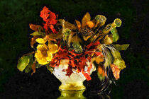 Gemalte herbstliche Blumenschale mit Blumenstrauß aus Herbstlaub, Magnolien und Gräsern von havelmomente