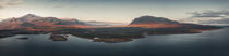 Panorama landscape with lake and mountains in Stora Sjöfallet National Park in autumn in Lapland in Sweden from above by Bastian Linder