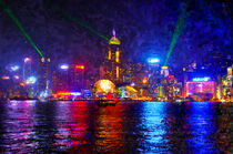 Cityscape of Hong Kong by Night. Painted. von havelmomente