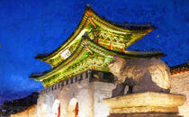 Buddhist temple of Seoul by night. Painted. von havelmomente