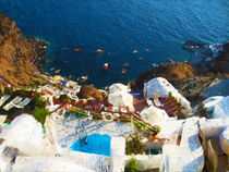 View of Santorini with its white and blue houses. Painted. von havelmomente