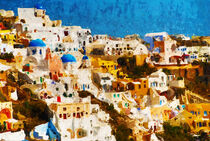 Santorini in Greece. White houses. Impressionistic painting style. Painted. by havelmomente