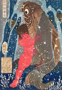 Kintoki Swims up the Waterfall  von Utagawa Kuniyoshi
