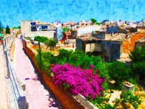 Blick auf Altstadt und Stadtmauer von Alcudia auf Mallorca. Gemalt. von havelmomente