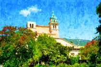 Stadtansicht von Valldemossa auf Insel Mallorca. Villa gemalt. by havelmomente
