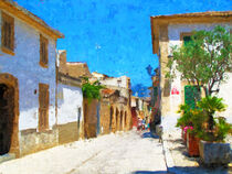 Mittags in den Gassen der Altstadt Alucida auf Mallorca. Gemalt. by havelmomente