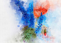 Blauer Ritterspron mit Mohnblumen. Aquarell gemalt. von havelmomente