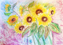 Gemalte Sonnenblumen in Vase. Aquarellblumen. by havelmomente