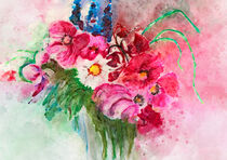 Bunter Blumenstrauß aus Annemonen, Ritterspirn und Mohn. Aquarell gemalt. by havelmomente