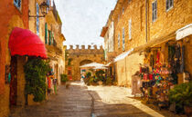 Blick auf Altstadt und Stadtmauer von Alcudia auf Mallorca. Gemalt. by havelmomente