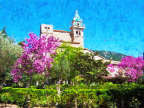 Burg im Bergdorf Valldemossa auf Mallorca. Gemalt. by havelmomente