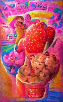 Farbenfrohes Erdbeereis. Gemalt. Leckeres Eis. by havelmomente