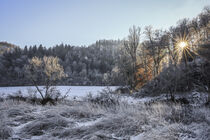 Uferlandschaft Donau mit Raureif und ersten Sonnenstrahlen bei Fridingen - Naturpark Obere Donau von Christine Horn