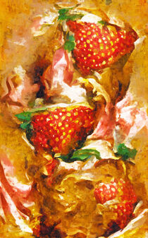 Erdbeeren mit Sahne und Eis. Erdbeereis. Gemalt. by havelmomente