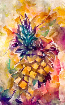 Gemalte Ananas Frucht. Farbenfrohes Aquarell. von havelmomente