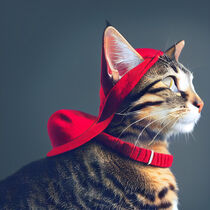 Jasper - Adventurer Cat with a red hat #2 by Digital Art Factory