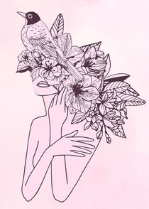 Woman with Flowers Abstract Line Art by Erika Kaisersot