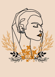 Woman with Flowers Abstract Line Art von Erika Kaisersot