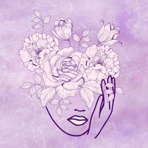 Woman with Flowers Abstract Line Art von Erika Kaisersot